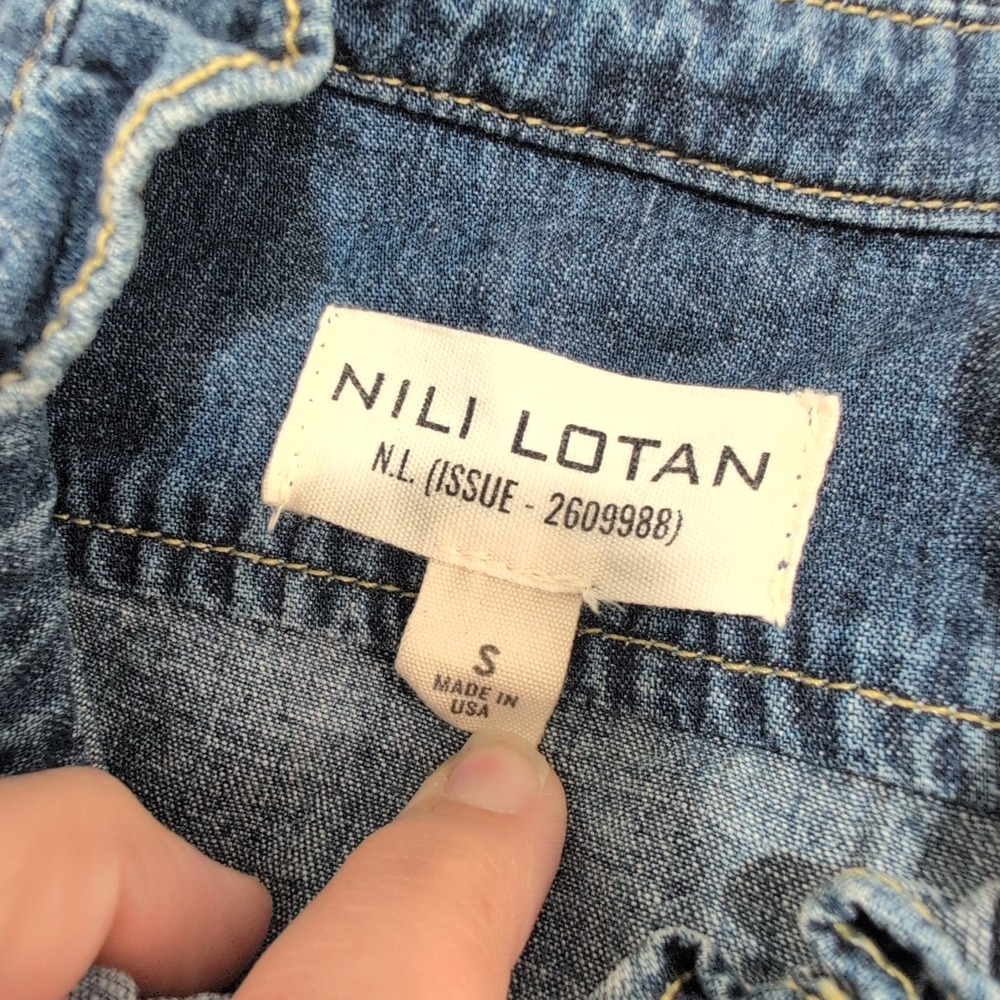 Nili Lotan Classic Wash Lydia Denim Ruffle Collar Shirt Made in USA Small $495 - Picture 6 of 12